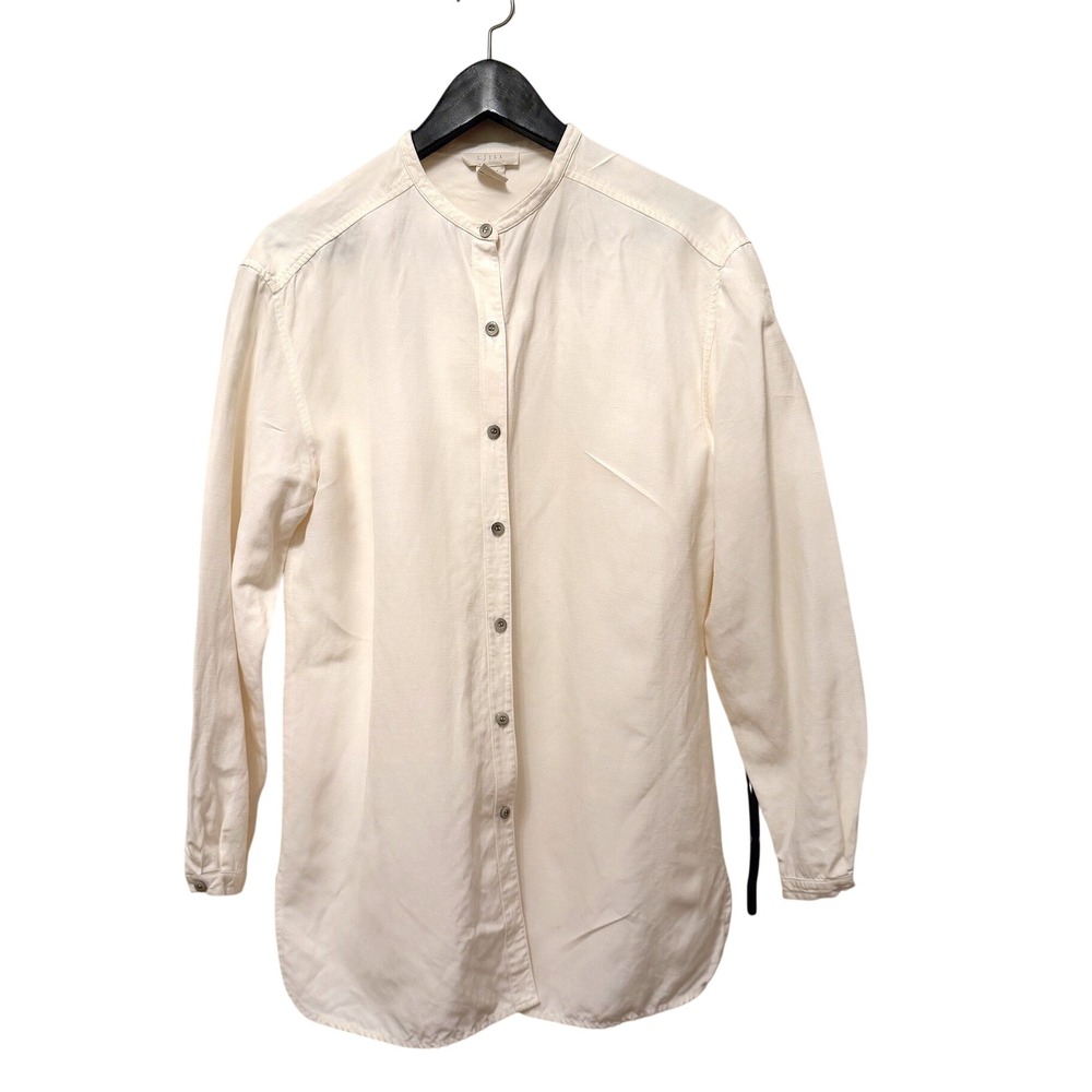 J. Jill Cream Silk Linen Blend Band Collar Button Down Shirt Small S
